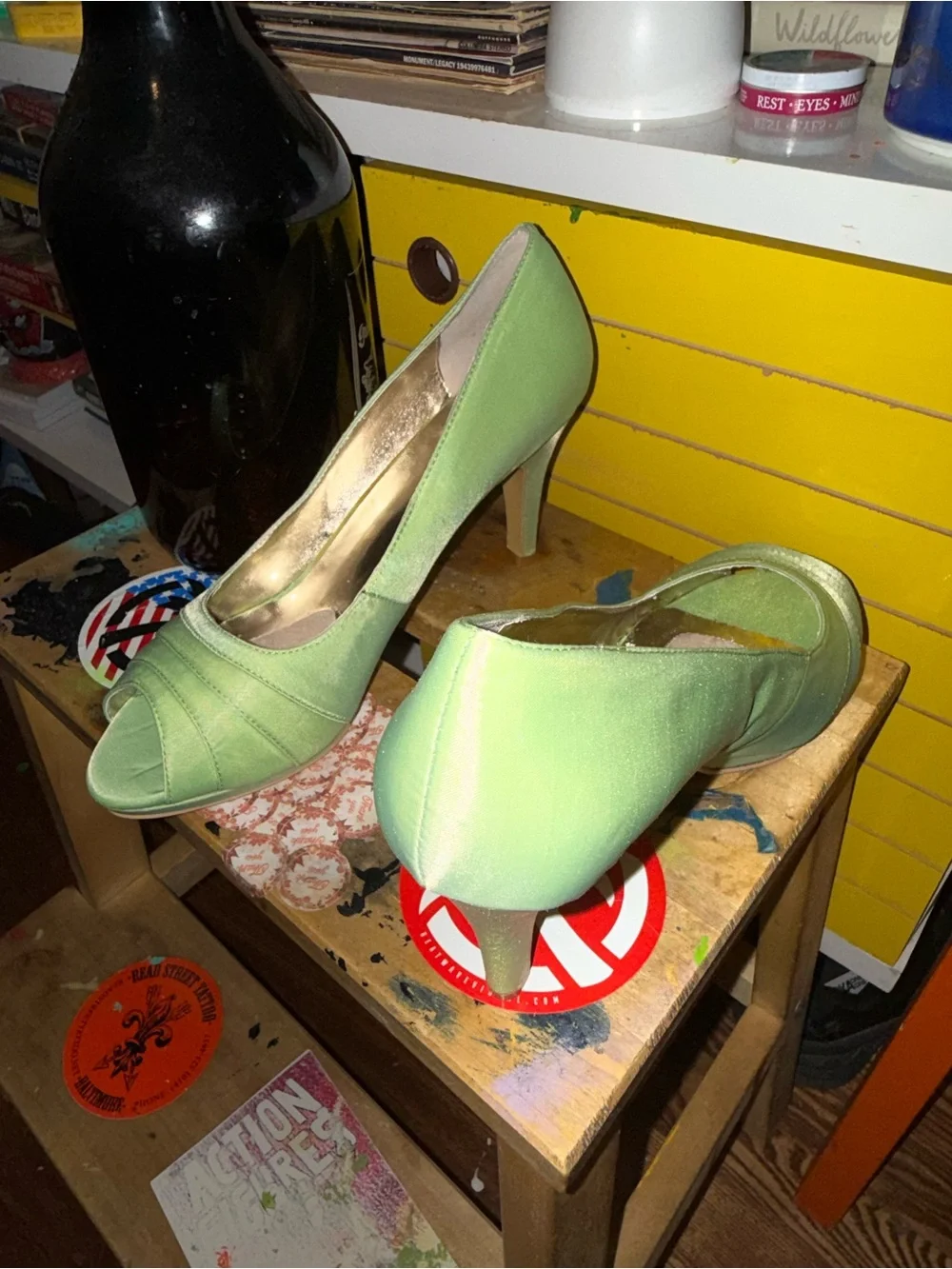 Ladies' Peep-Toe Heels in Light Green